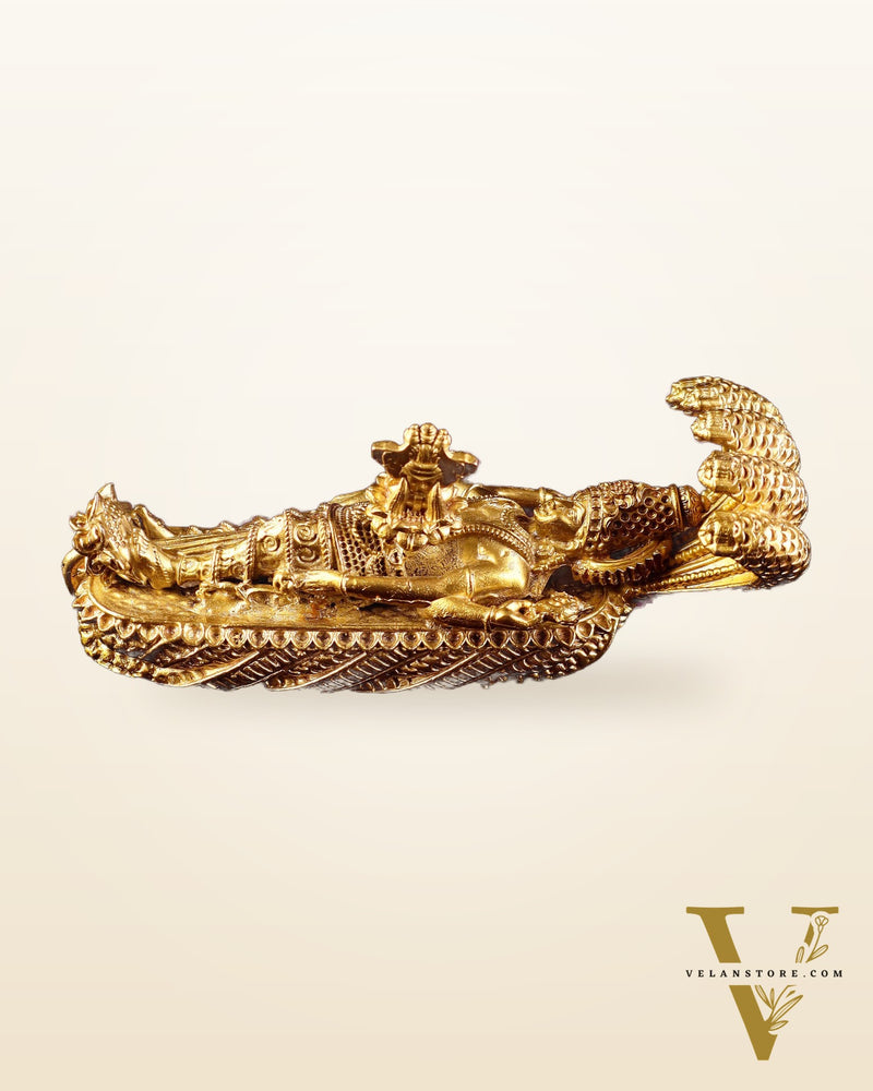 Pure Bronze Panchaloha Padmanabhaswamy Idol – Vishnu Resting on Sheshanaag