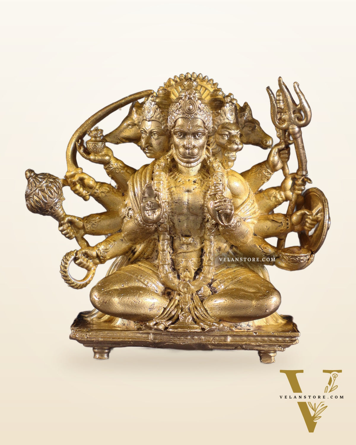 Pure Bronze Panchaloha Panchmukhi Hanuman Idol with Crossed Legs – 2.5"
