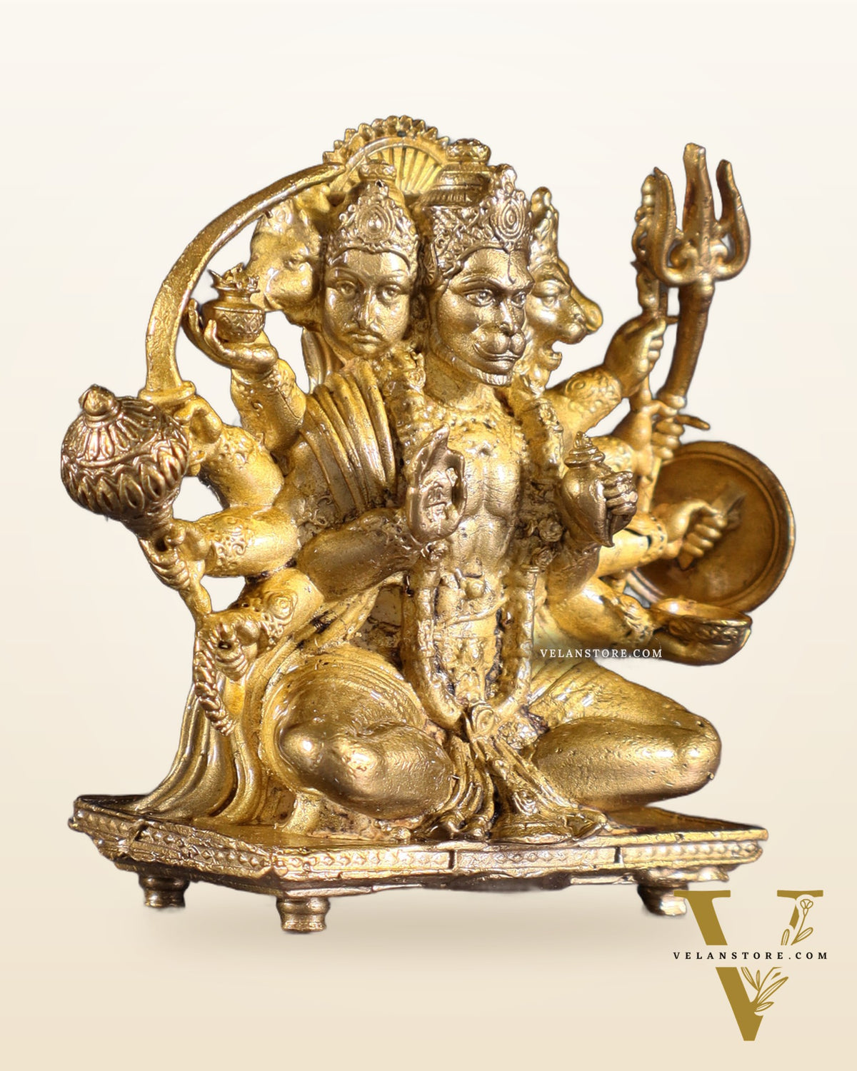 Pure Bronze Panchaloha Panchmukhi Hanuman Idol with Crossed Legs – 2.5"
