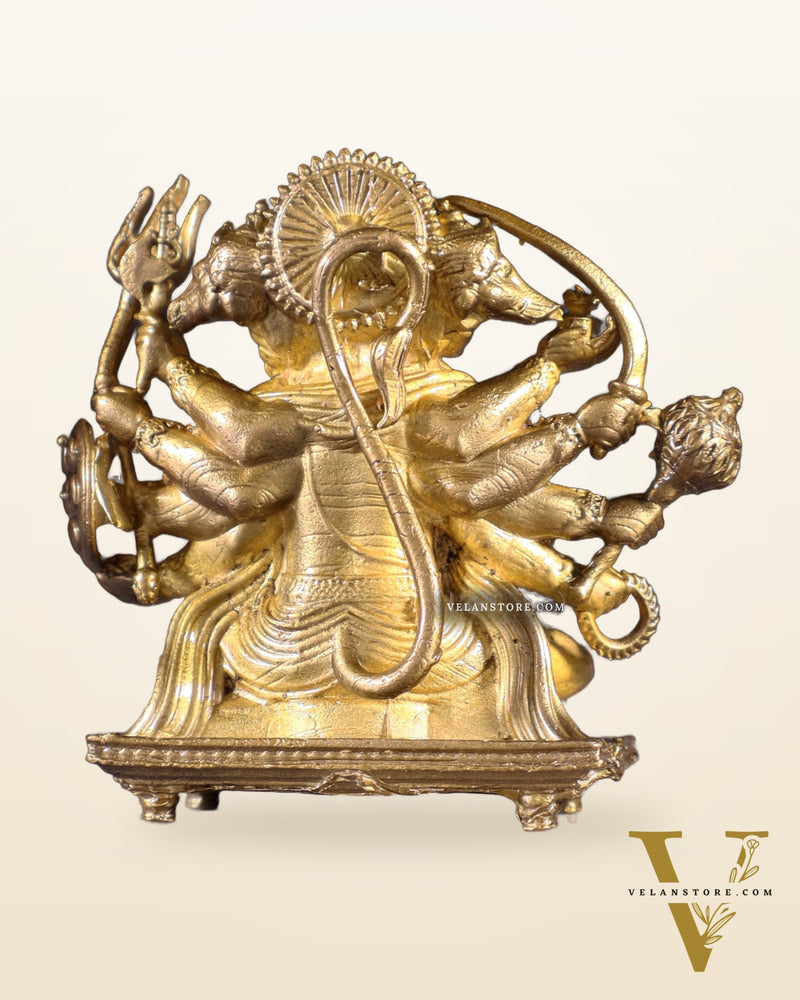 Pure Bronze Panchaloha Panchmukhi Hanuman Idol with Crossed Legs – 2.5"