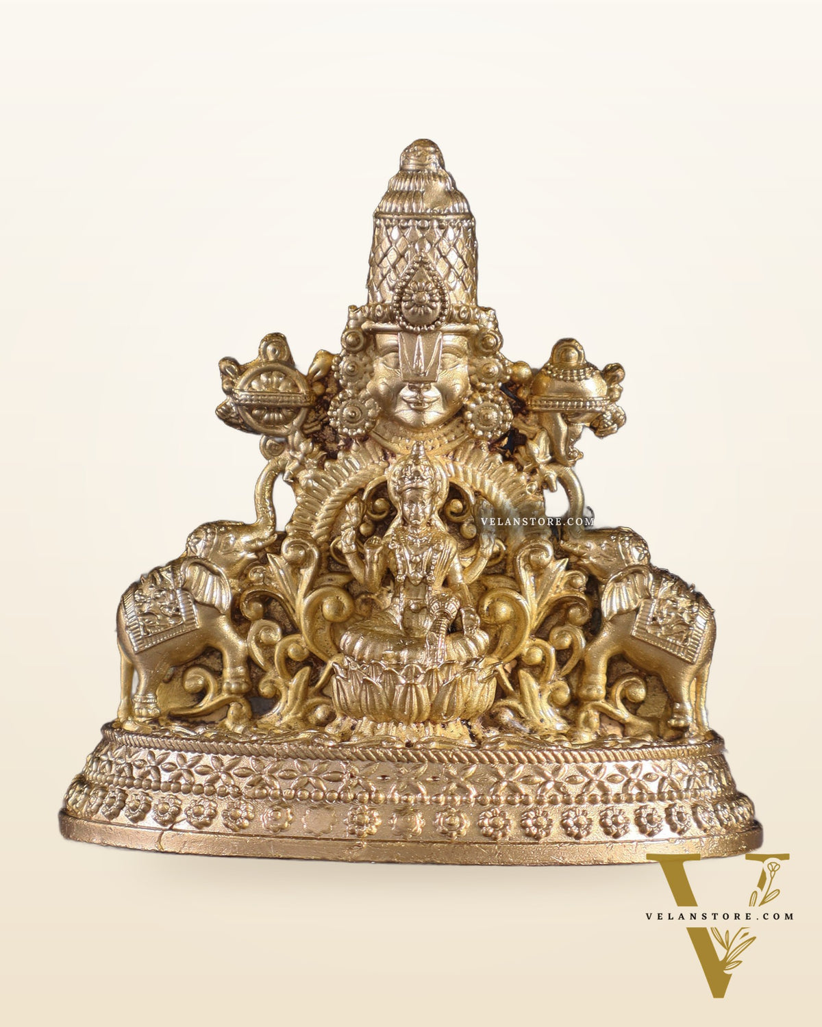 Pure Bronze Panchaloha Tirupati Balaji Face with Goddess Gajalakshmi – 3"
