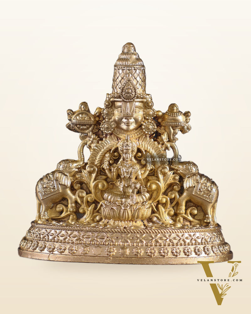 Pure Bronze Panchaloha Tirupati Balaji Face with Goddess Gajalakshmi – 3"