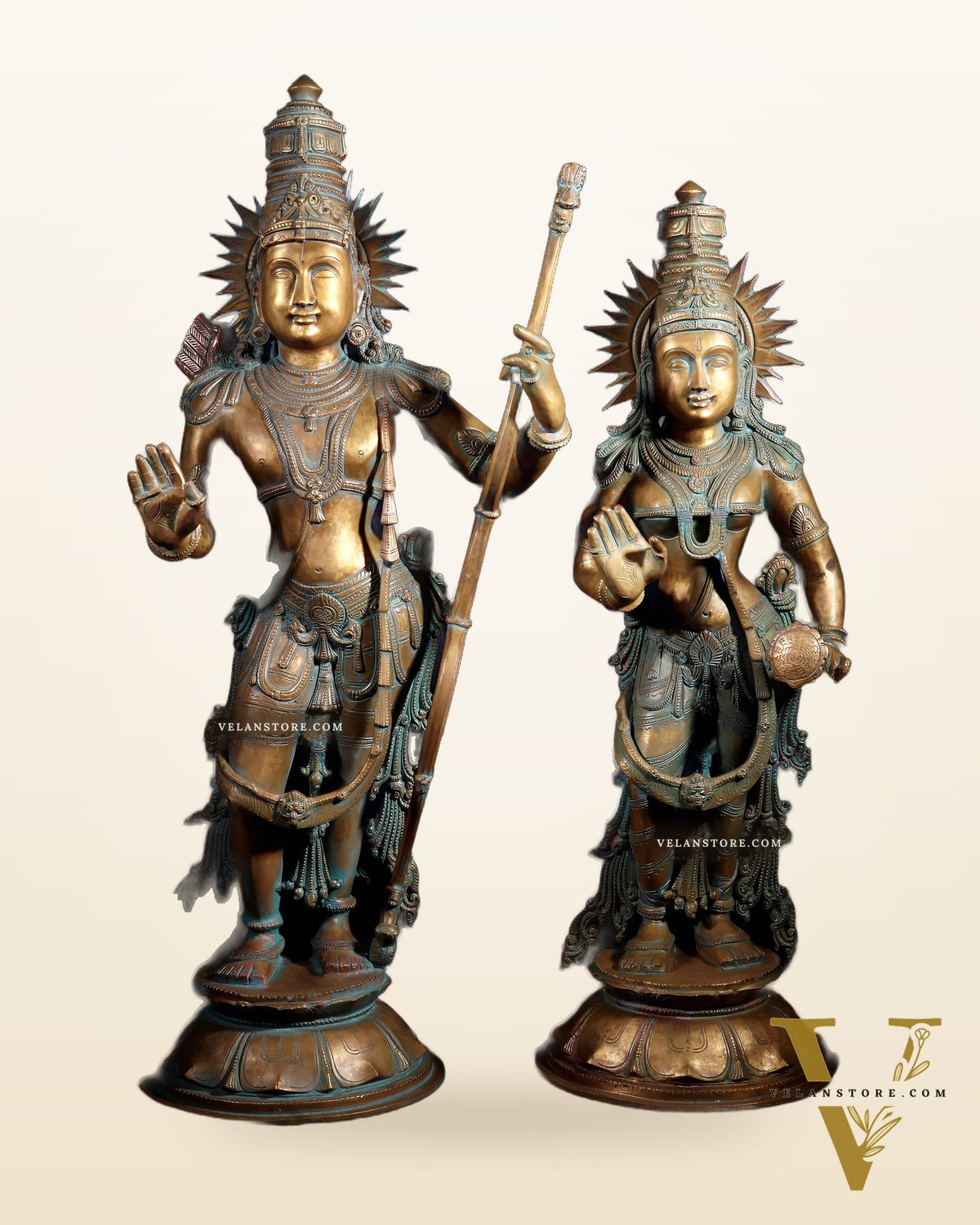 Pure Bronze Ram Sita Statues – Chola Patina Finish 31"