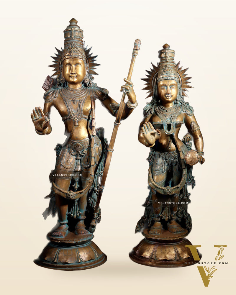Pure Bronze Ram Sita Statues – Chola Patina Finish 31"