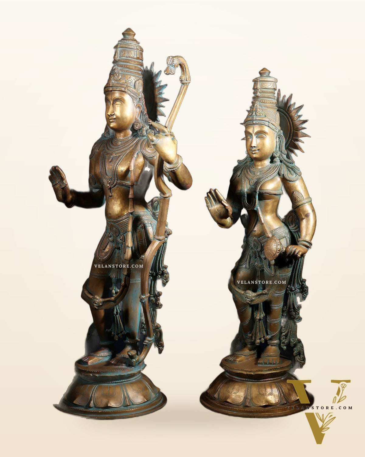 Pure Bronze Ram Sita Statues – Chola Patina Finish 31"