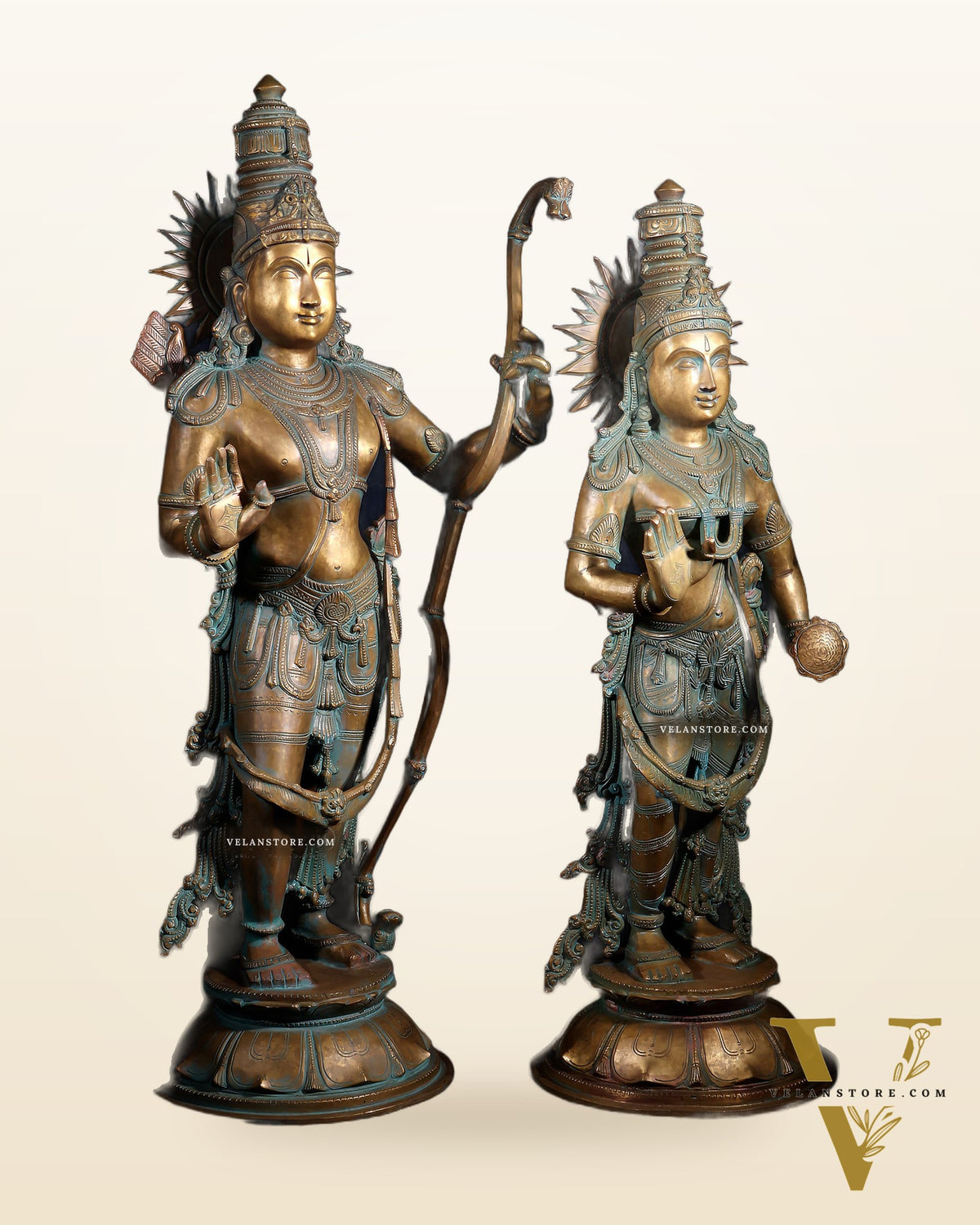 Pure Bronze Ram Sita Statues – Chola Patina Finish 31"