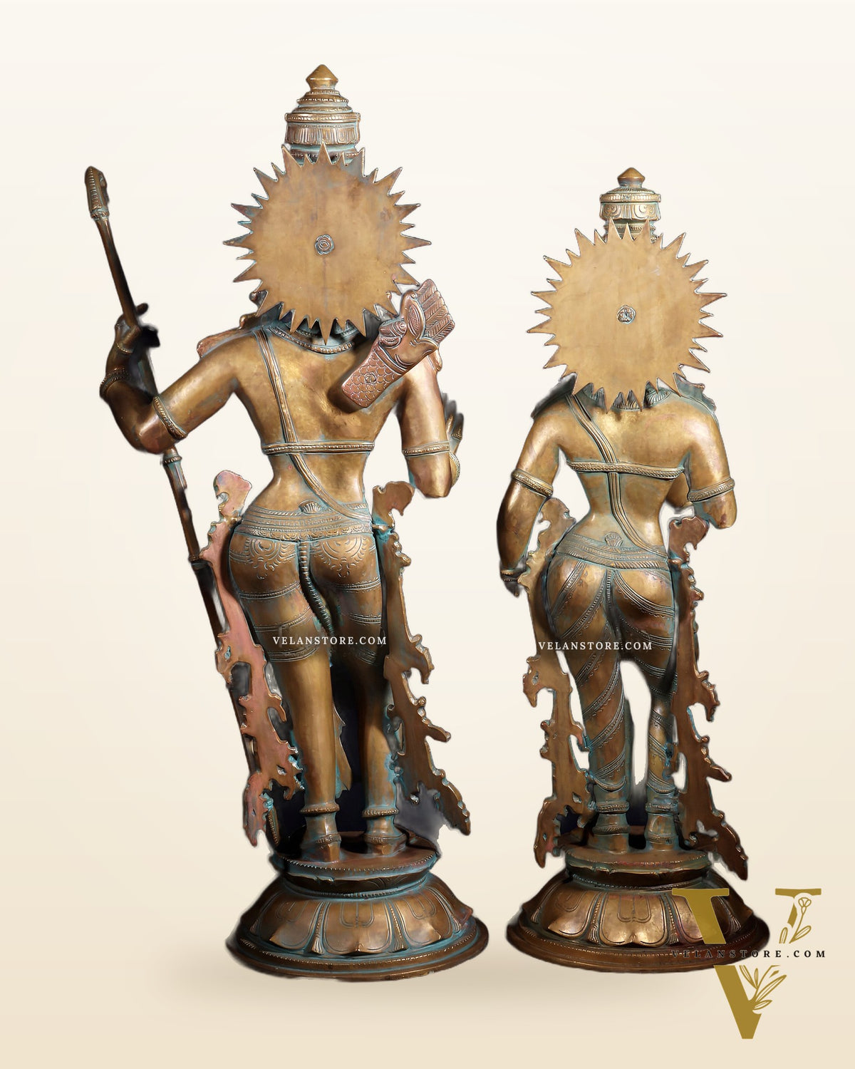 Pure Bronze Ram Sita Statues – Chola Patina Finish 31"