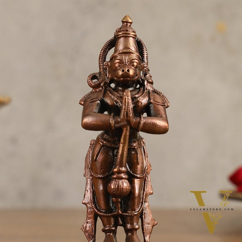 Pure Copper Anjaneya Hanuman Standing Namaskar Idol - 4 in Height