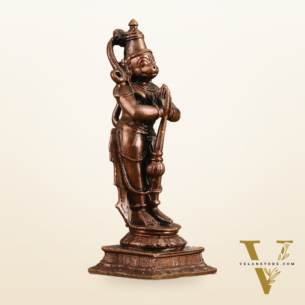 Pure Copper Anjaneya Hanuman Standing Namaskar Idol - 4 in Height