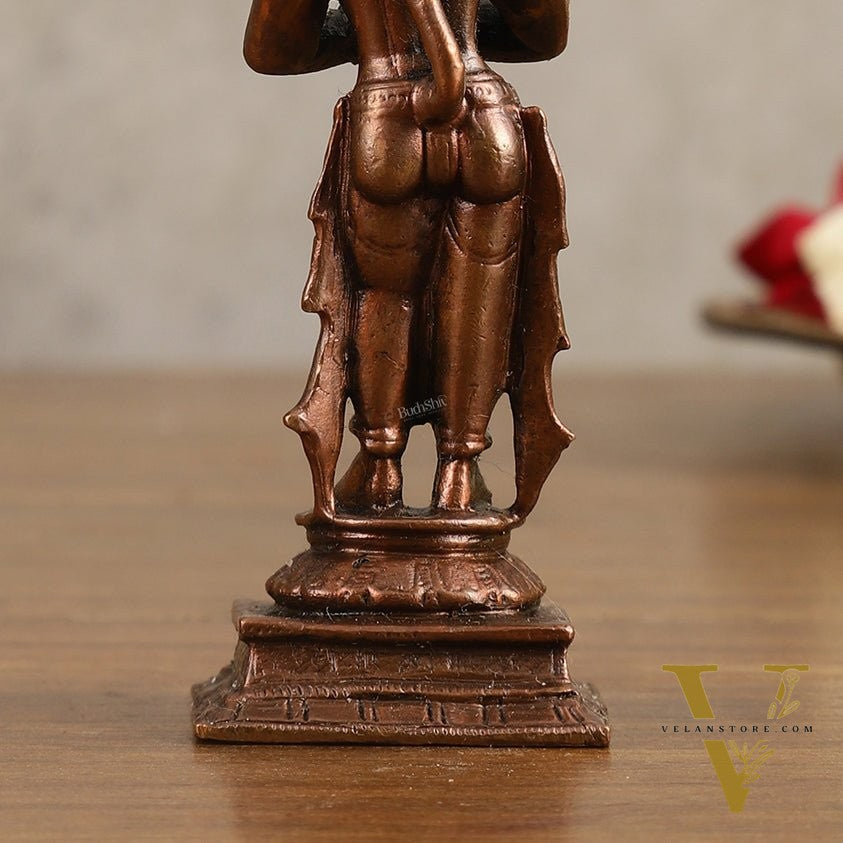 Pure Copper Anjaneya Hanuman Standing Namaskar Idol - 4 in Height