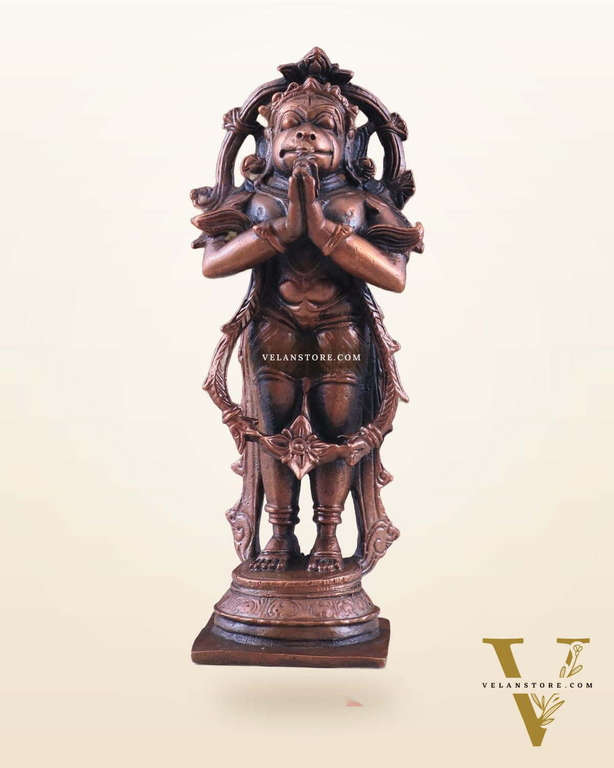 Pure Copper Anjaneya Standing Lord Hanuman in Anjali Namaskar Mudra 6"