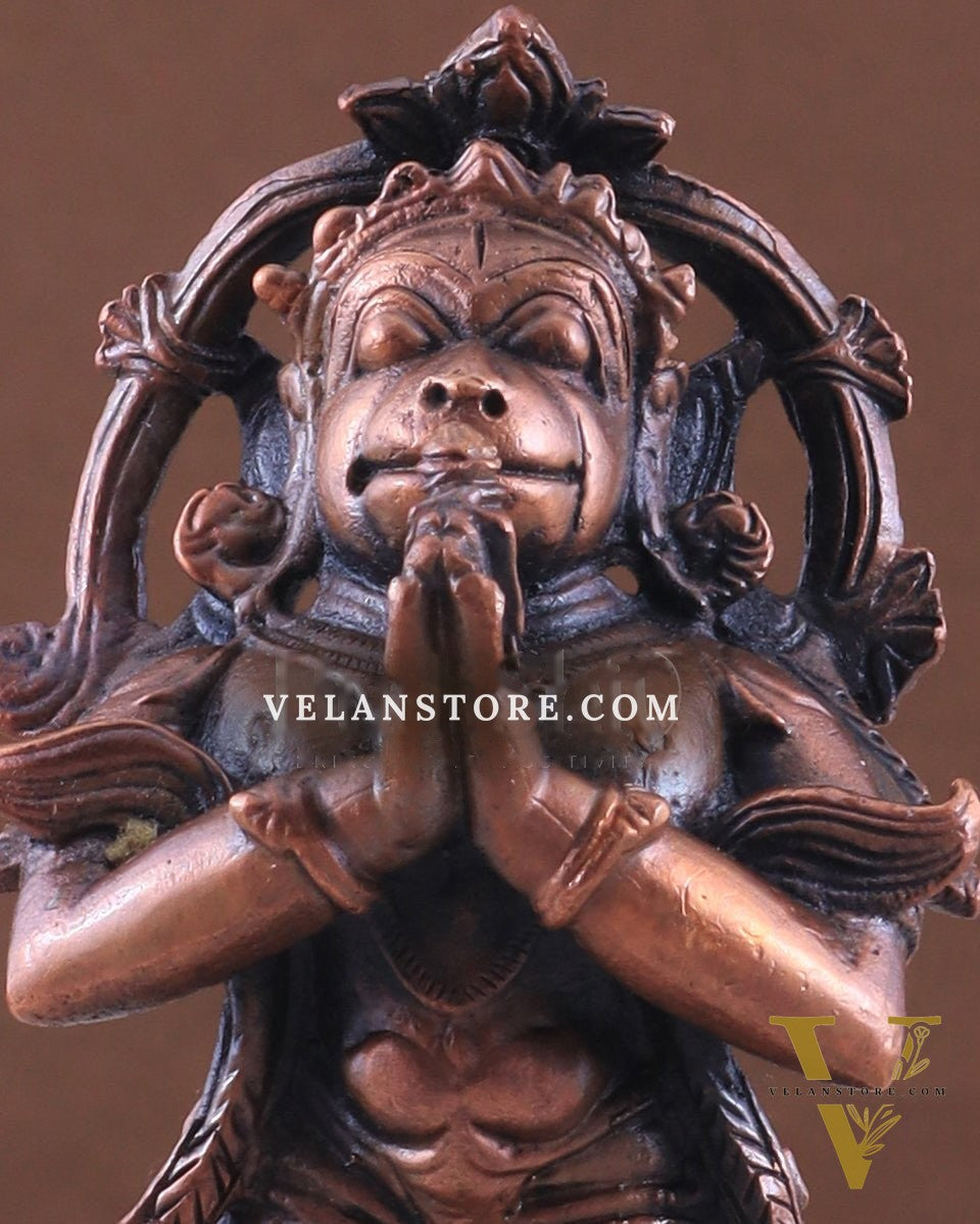 Pure Copper Anjaneya Standing Lord Hanuman in Anjali Namaskar Mudra 6"