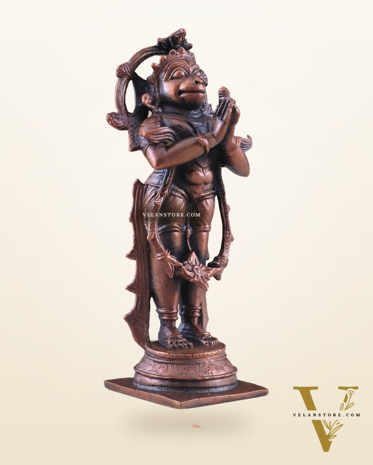 Pure Copper Anjaneya Standing Lord Hanuman in Anjali Namaskar Mudra 6"