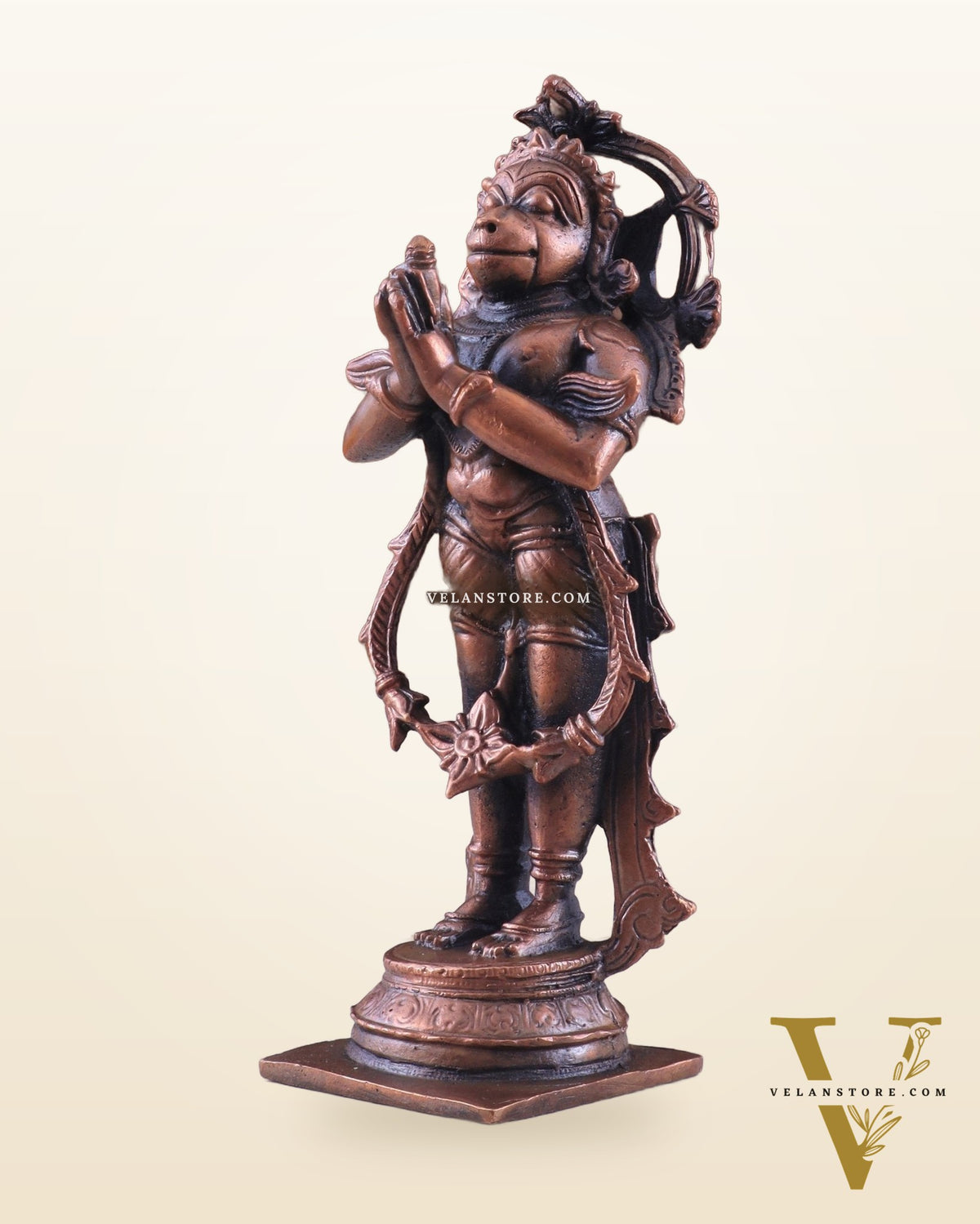 Pure Copper Anjaneya Standing Lord Hanuman in Anjali Namaskar Mudra 6"
