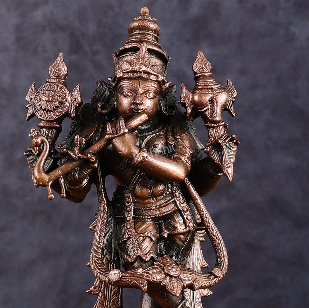 Pure Copper Vishnu roopam Charbhuja Krishna Idol | 6"