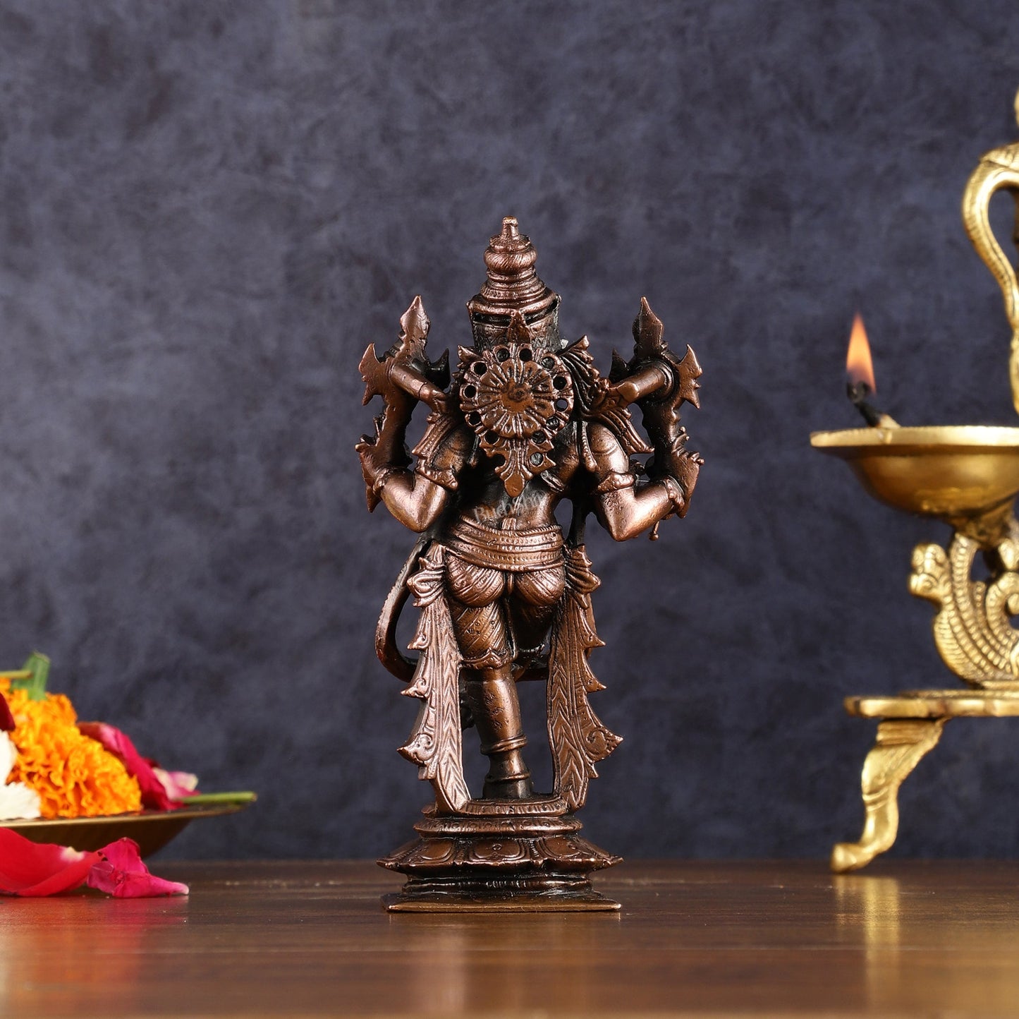 Pure Copper Vishnu roopam Charbhuja Krishna Idol | 6"