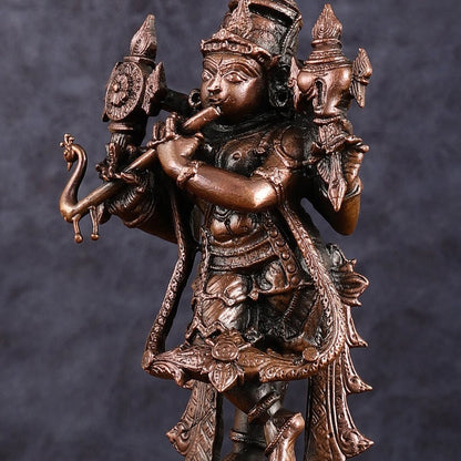 Pure Copper Vishnu roopam Charbhuja Krishna Idol | 6"