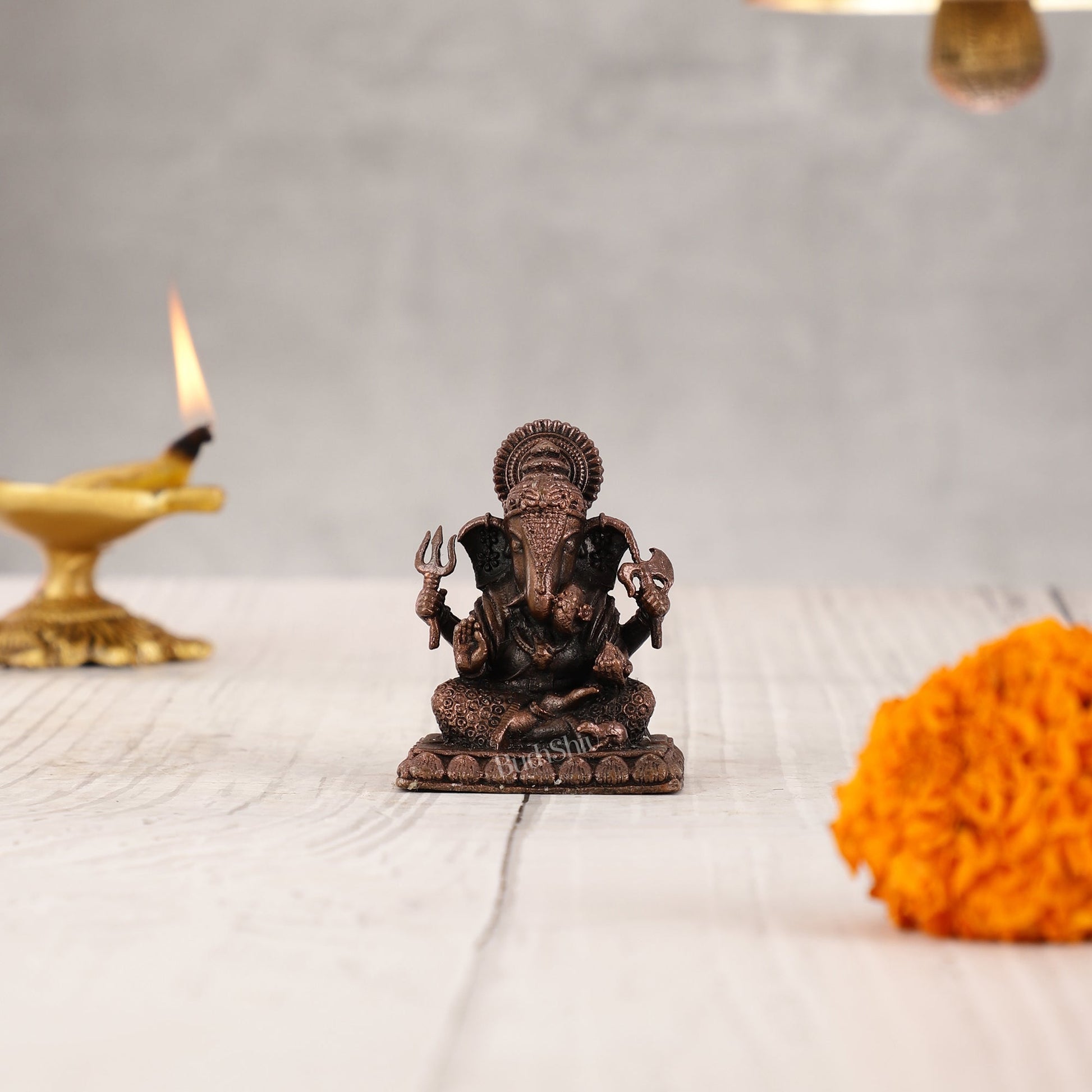 Pure Copper Dagduseth Ganapati Idol - 2"
