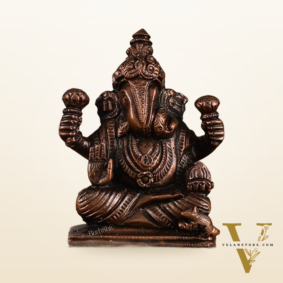 Pure Copper Dagduseth Ganapati Idol - 3" Height