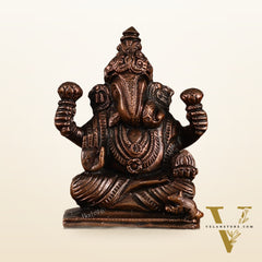 Pure Copper Dagduseth Ganapati Idol - 3" Height