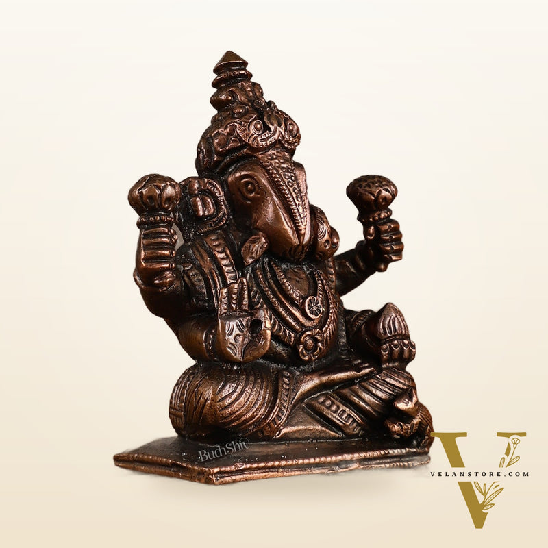 Pure Copper Dagduseth Ganapati Idol - 3" Height