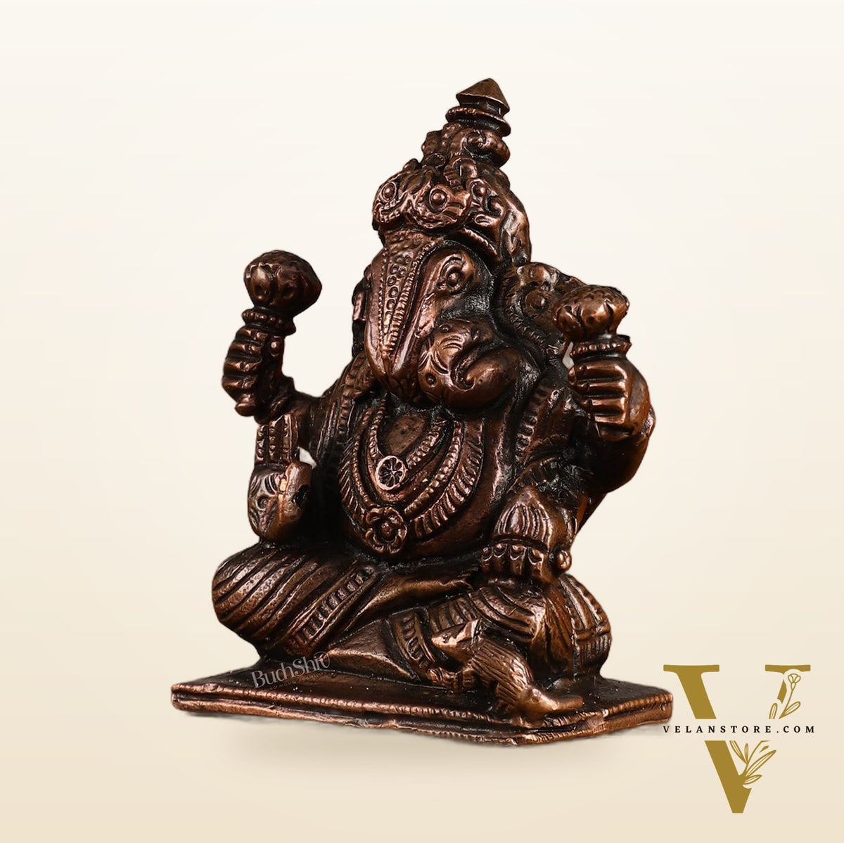 Pure Copper Dagduseth Ganapati Idol - 3" Height
