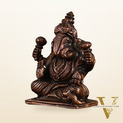 Pure Copper Dagduseth Ganapati Idol - 3" Height