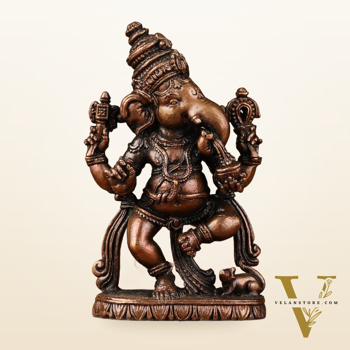 Pure Copper Dancing Ganesha idol - 3-inch