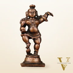 Pure Copper Dancing Krishna Idol - 3.75-inch
