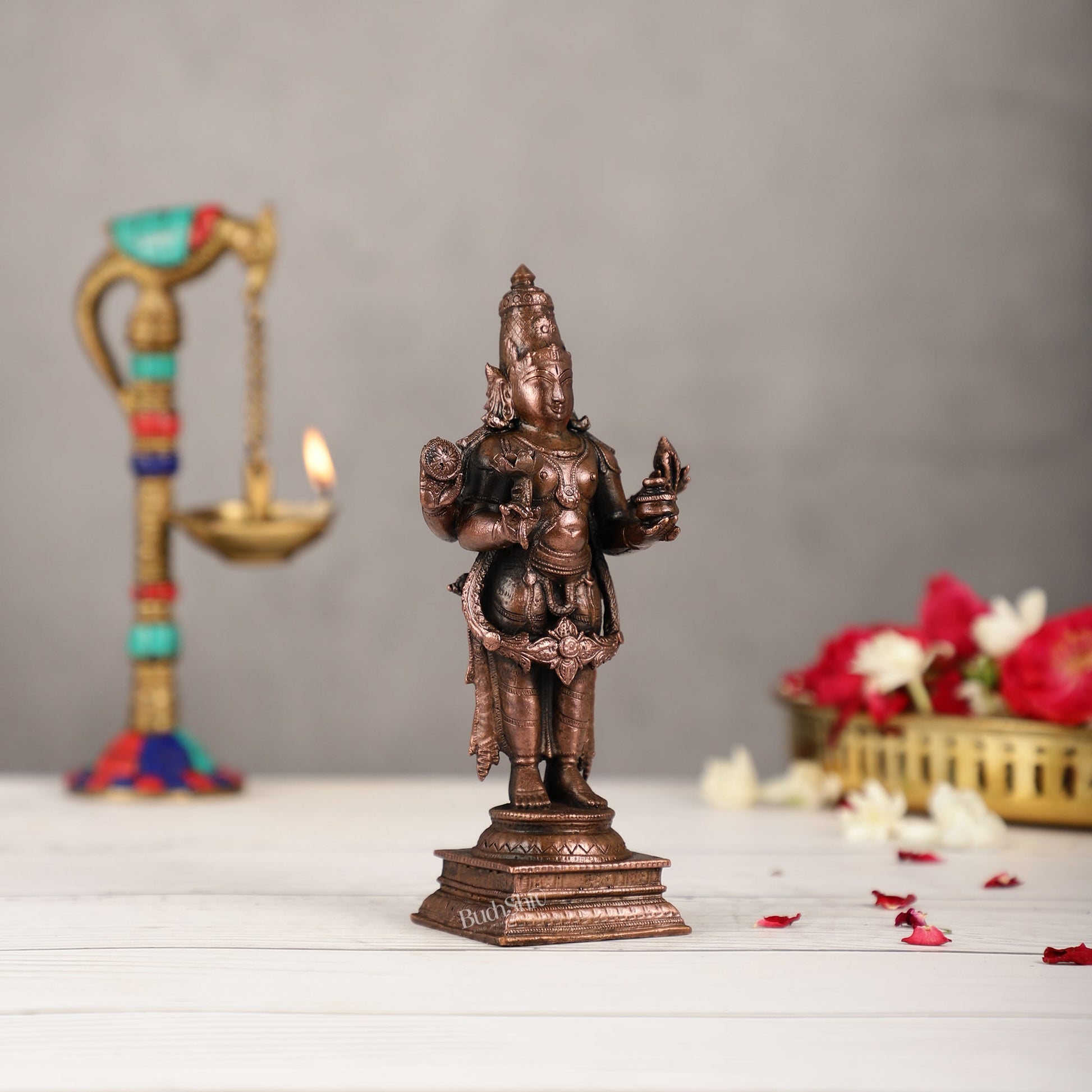 Pure Copper Dhanvantari Idol | Height 6.5 inches | BudhShiv Brass Handicrafts