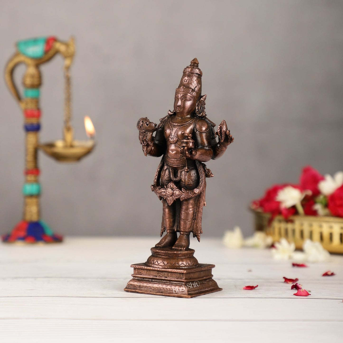 Pure Copper Dhanvantari Idol | Height 6.5 inches | BudhShiv Brass Handicrafts