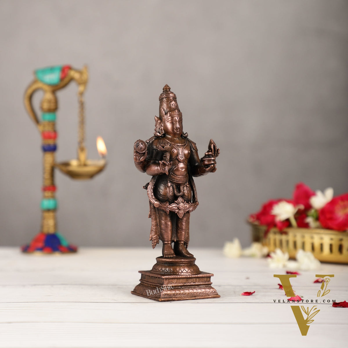 Pure Copper Dhanvantari Idol | Height 6.5 inches | BudhShiv Brass Handicrafts