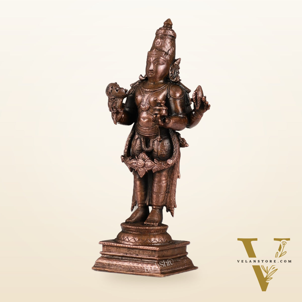 Pure Copper Dhanvantari Idol | Height 6.5 inches | BudhShiv Brass Handicrafts
