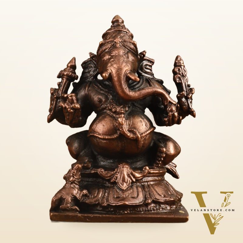 Pure Copper Ganapati Idol - 3 in Height