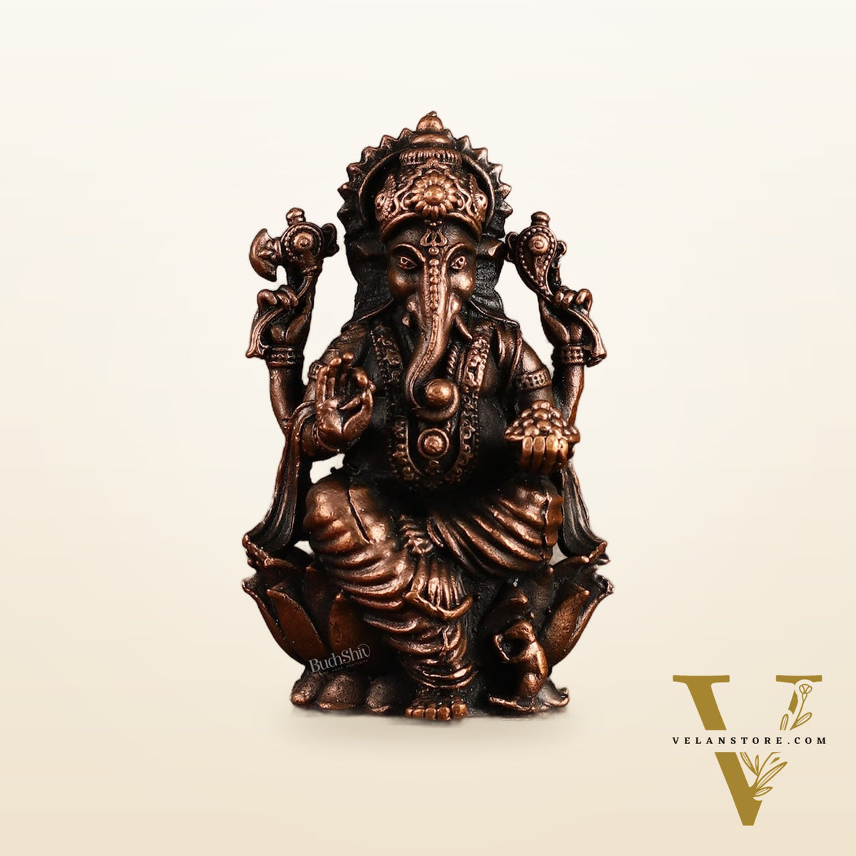 Pure Copper Ganesha on Lotus Idol | 3"