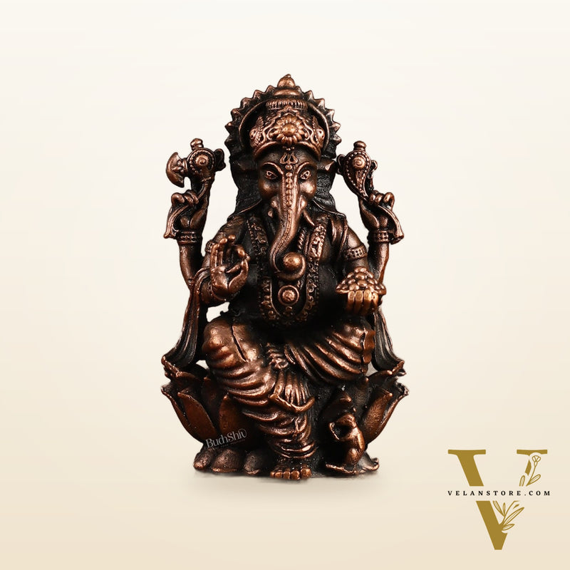 Pure Copper Ganesha on Lotus Idol | 3"