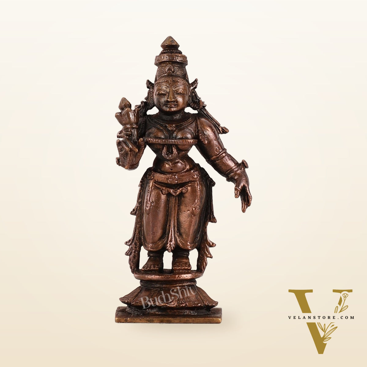Pure Copper Goddess Parvati Amman Idol - 3.5 Inch