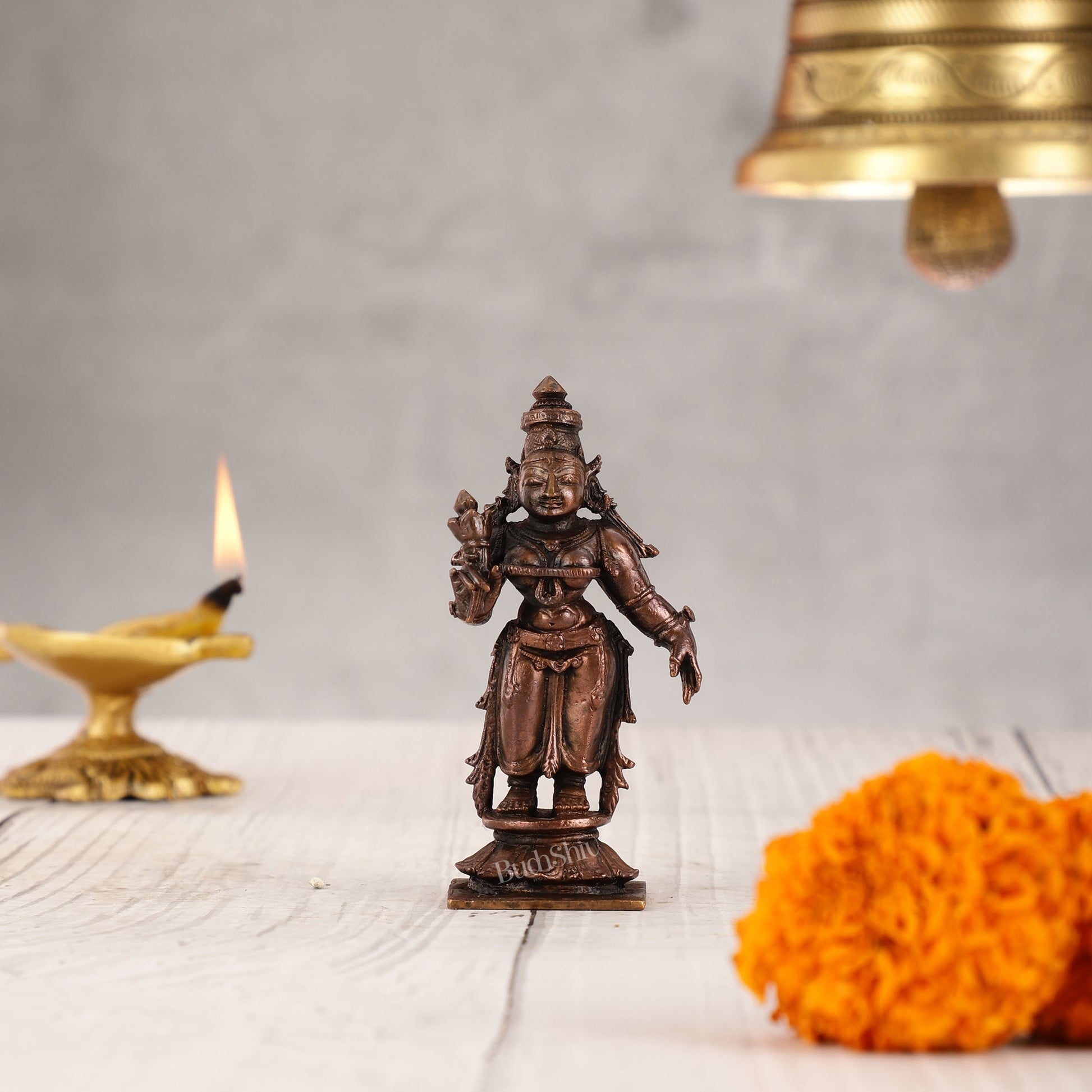 Pure Copper Goddess Parvati Amman Idol - 3.5 Inch