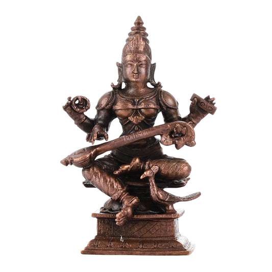 Pure Copper Goddess Saraswati Idol 4.5 inch | BudhShiv Brass Handicrafts