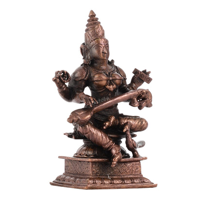 Pure Copper Goddess Saraswati Idol 4.5 inch | BudhShiv Brass Handicrafts