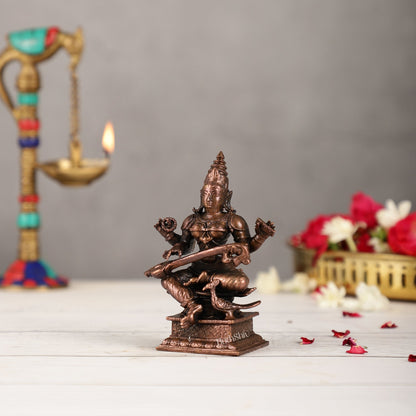 Pure Copper Goddess Saraswati Idol 4.5 inch | BudhShiv Brass Handicrafts