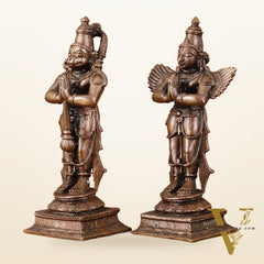 Pure Copper Hanuman Ji and Garuda Dev in Anjali Mudra - 4" Tall