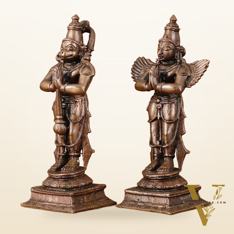 Pure Copper Hanuman Ji and Garuda Dev in Anjali Mudra - 4" Tall