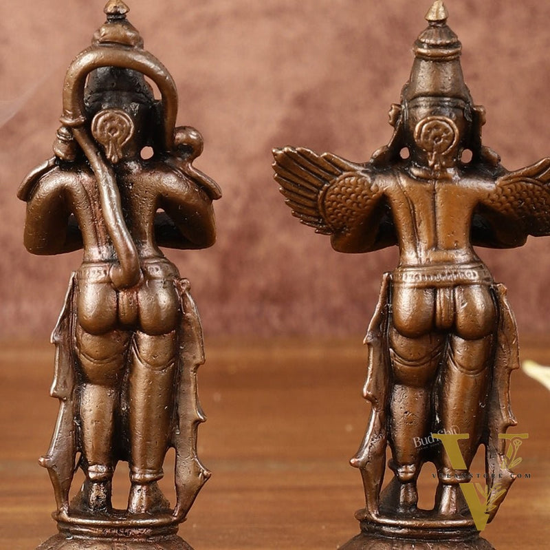 Pure Copper Hanuman Ji and Garuda Dev in Anjali Mudra - 4" Tall