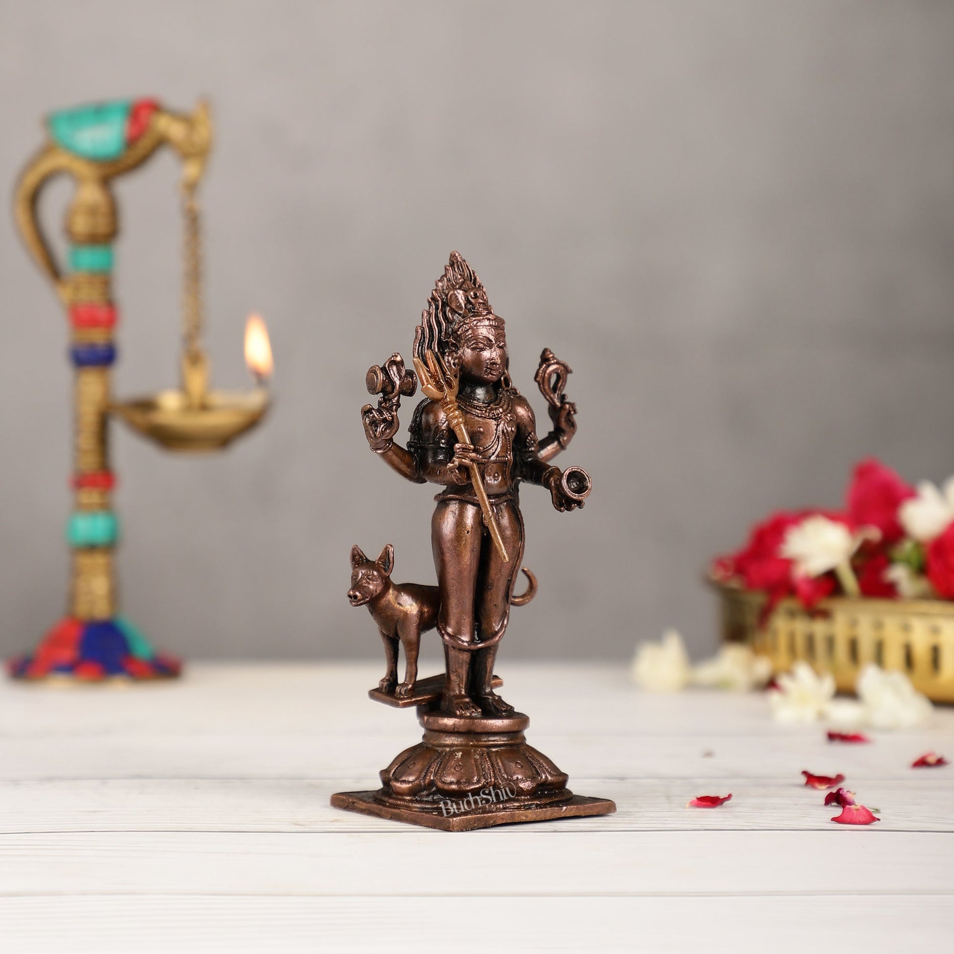 Pure Copper Kaal Bhairava Idol | Height 5.5 inch | BudhShiv Brass Handicrafts