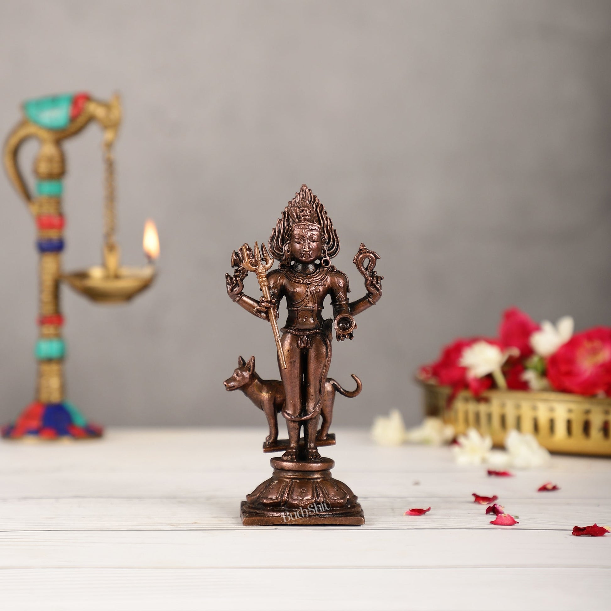 Pure Copper Kaal Bhairava Idol | Height 5.5 inch | BudhShiv Brass Handicrafts