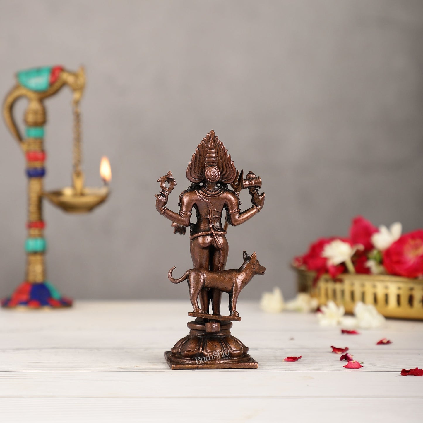Pure Copper Kaal Bhairava Idol | Height 5.5 inch | BudhShiv Brass Handicrafts