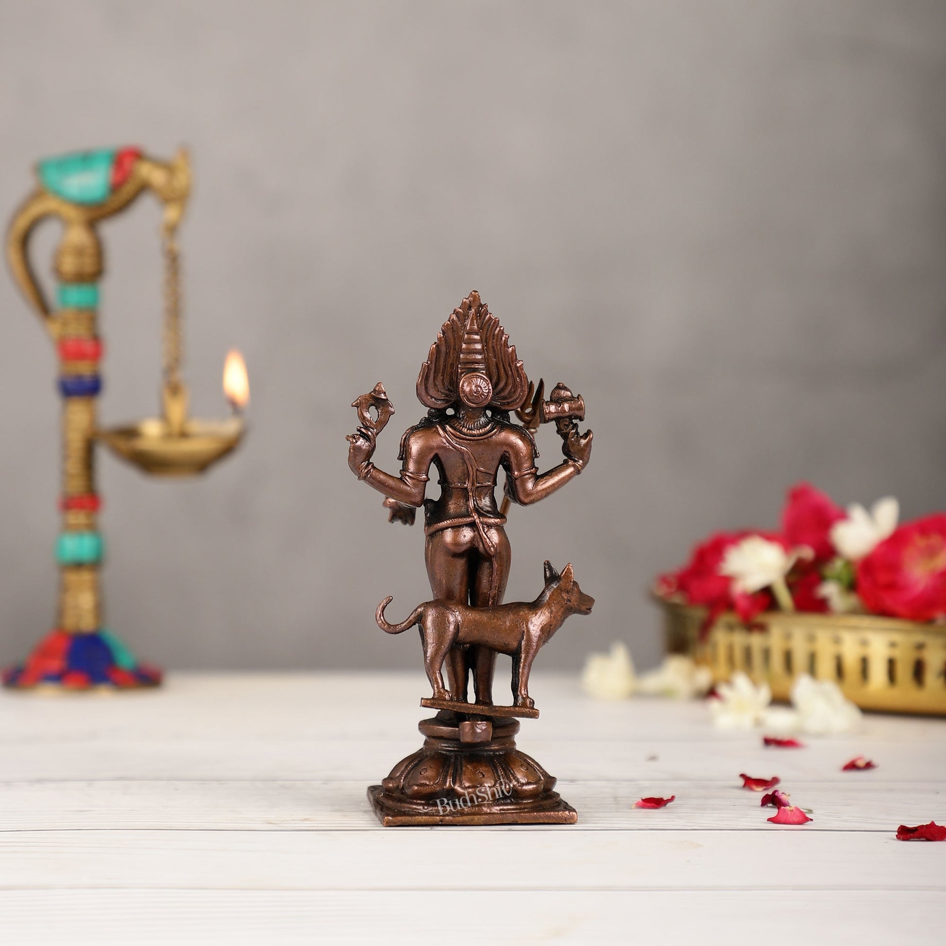 Pure Copper Kaal Bhairava Idol | Height 5.5 inch | BudhShiv Brass Handicrafts