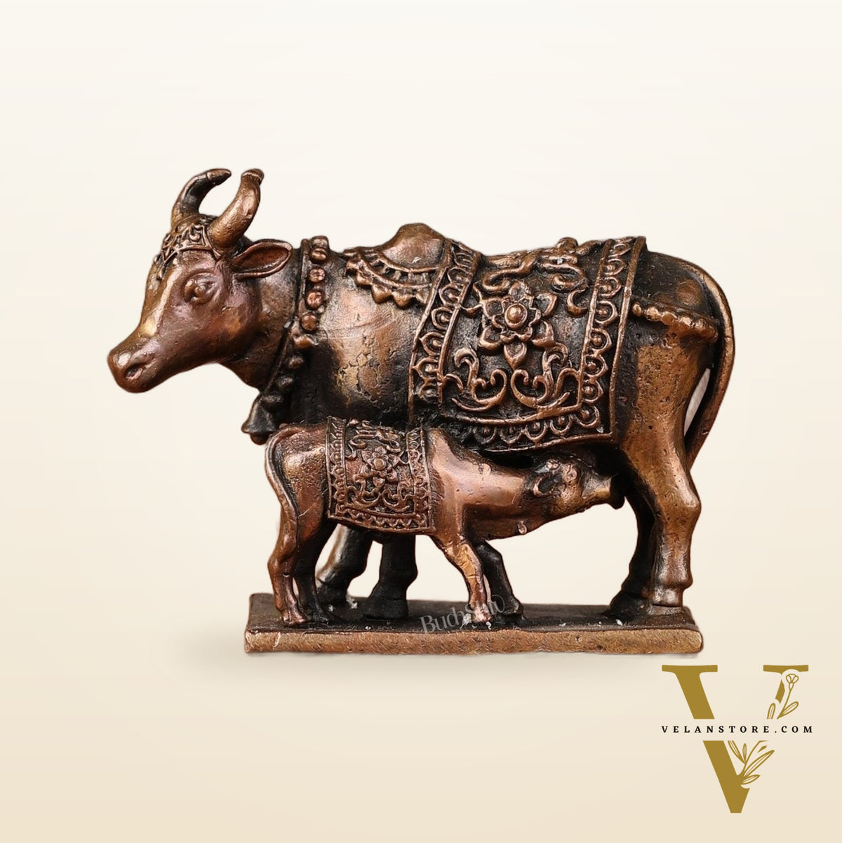 Pure Copper kamdhenu cow Gomatha Vigaraha - with Calf Idol, 2"