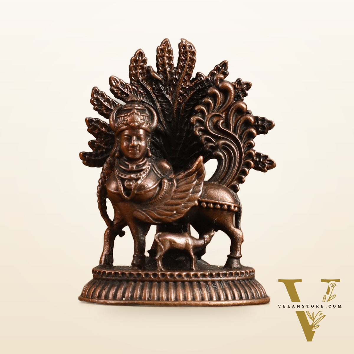Pure Copper Kamdhenu Cow with Kalpavriksha Tree Idol - 2 Inch